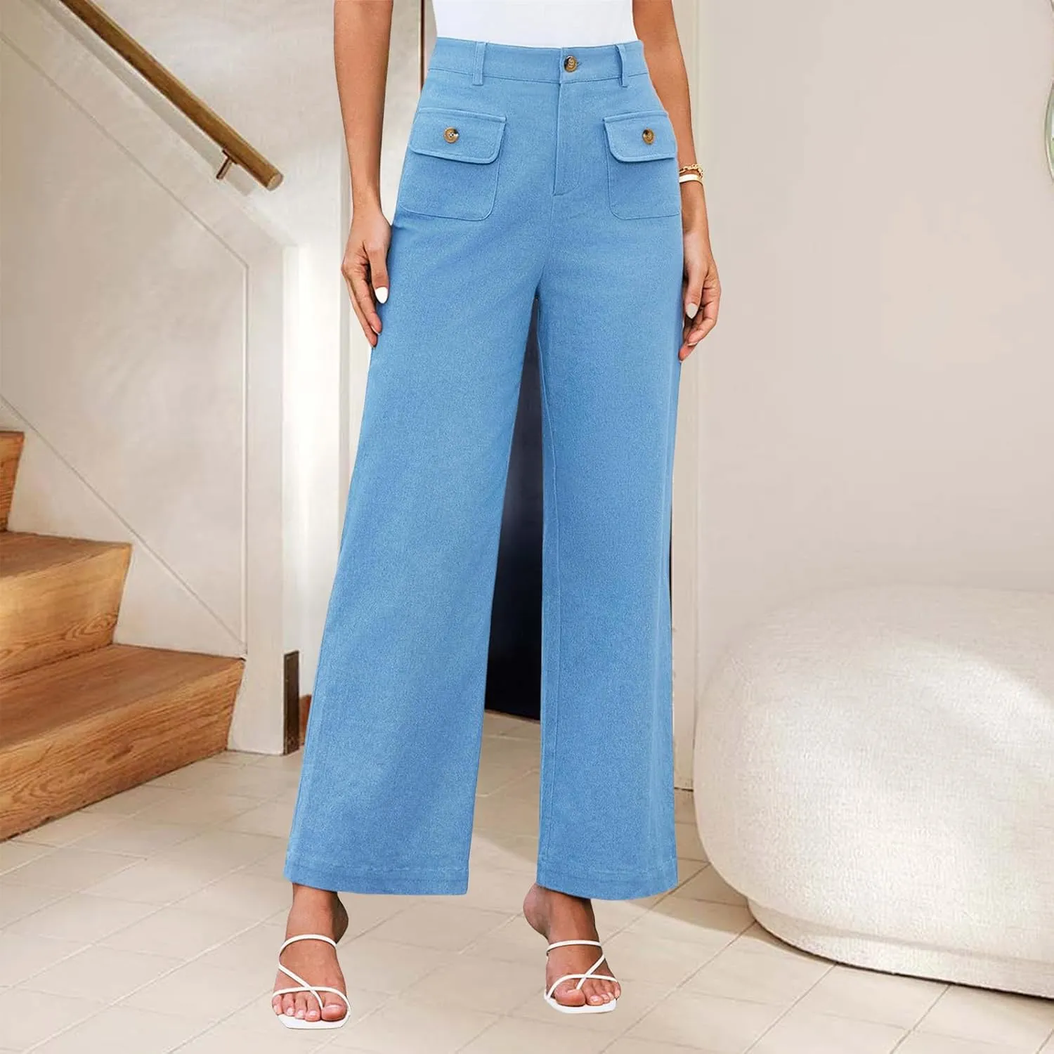 Women's Wide Leg Jeans High Waisted Straight Leg Pants Stretch Baggy Denim Pants Casual Trousers with Pockets