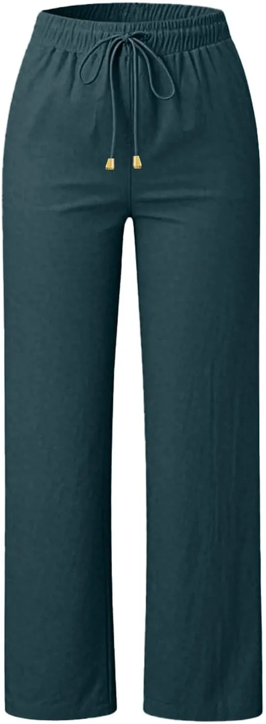 Women's Wide Leg Pants High Waisted Business Work Casual Linen Trousers 2025 Summer Comfy Palazzo Pants with Pockets