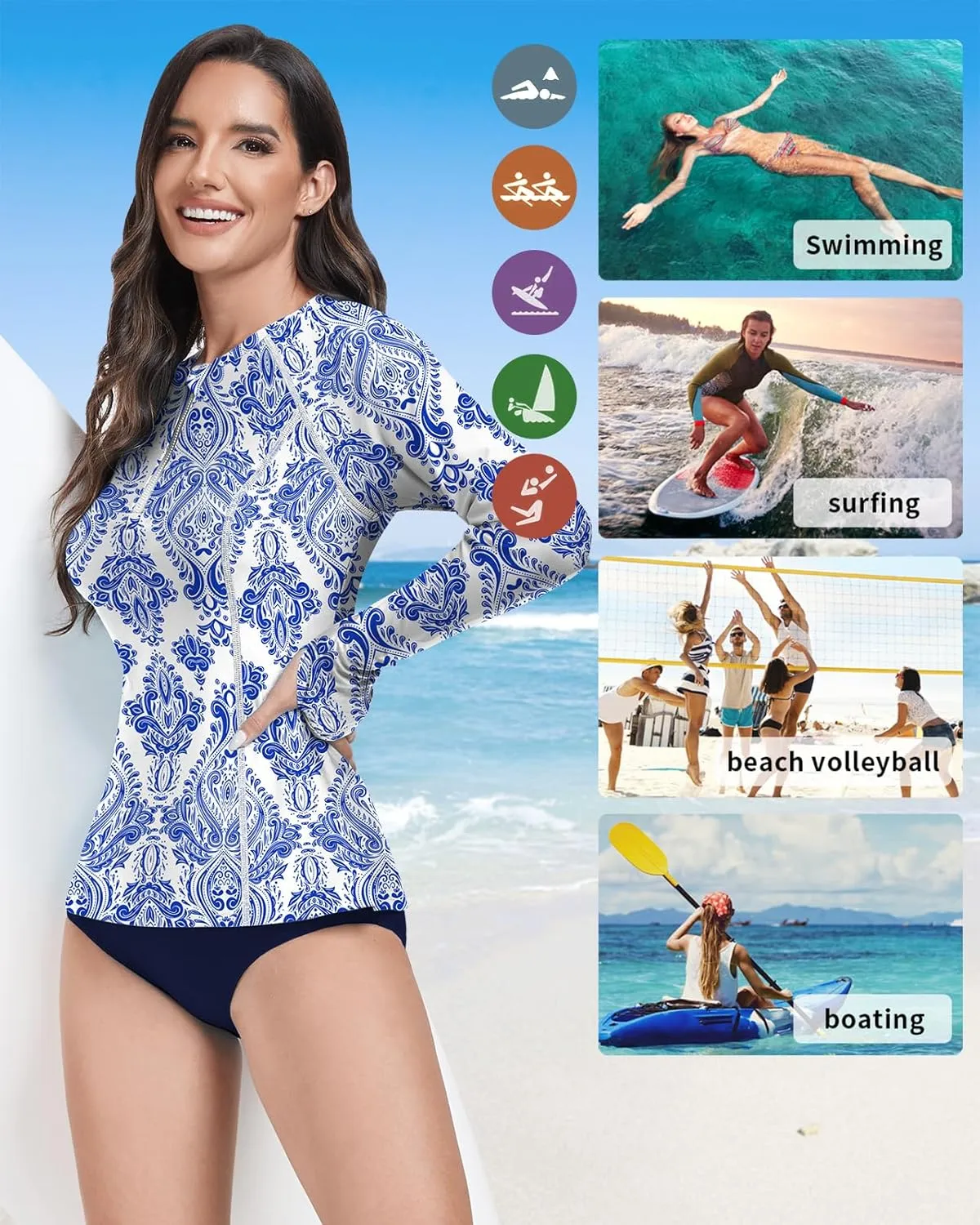 WOWENY 2 Piece Rash Guard Long Sleeve Swimsuits UPF 50  Sun Protection Swim Shirt Set Bathing Suit with Bottom