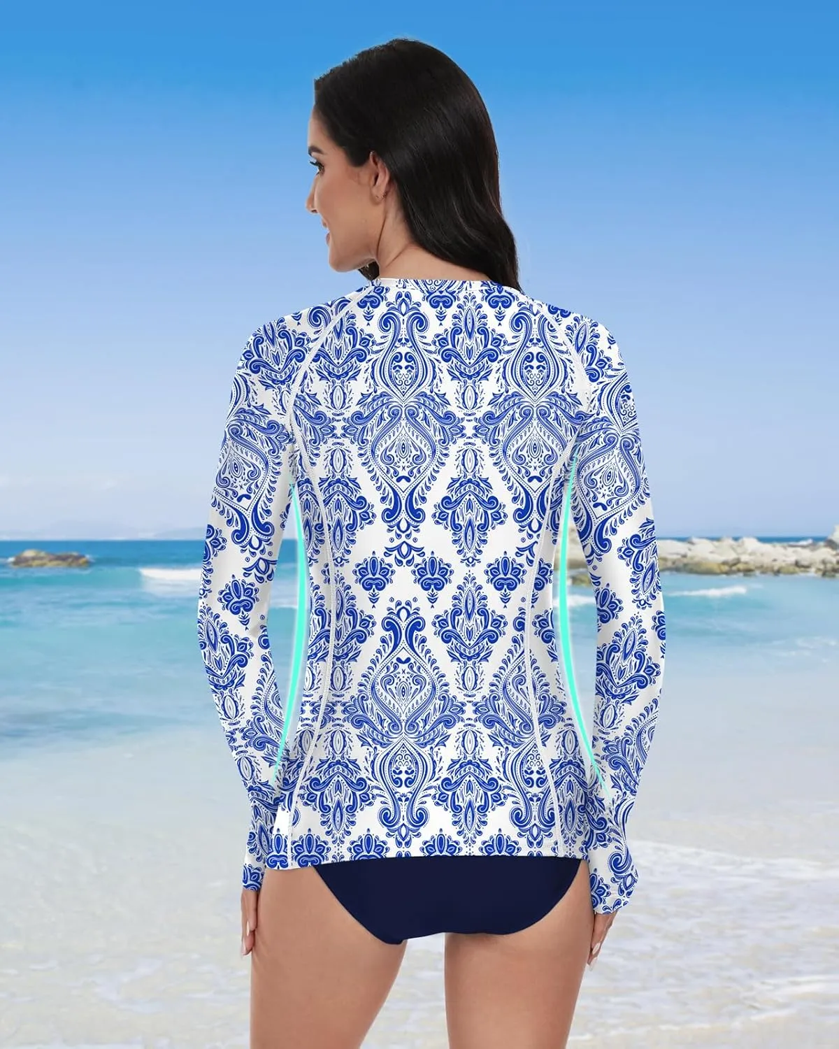 WOWENY 2 Piece Rash Guard Long Sleeve Swimsuits UPF 50  Sun Protection Swim Shirt Set Bathing Suit with Bottom
