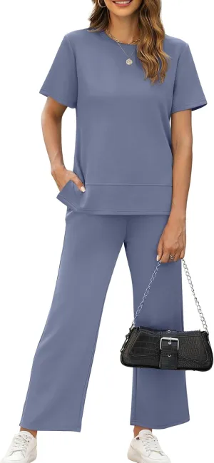 XIEERDUO Women's 2 Piece Lounge Set Fashion Travel Outfits Vacation Tracksuit Comfy Wide Leg Airport Loungewear S-3XL