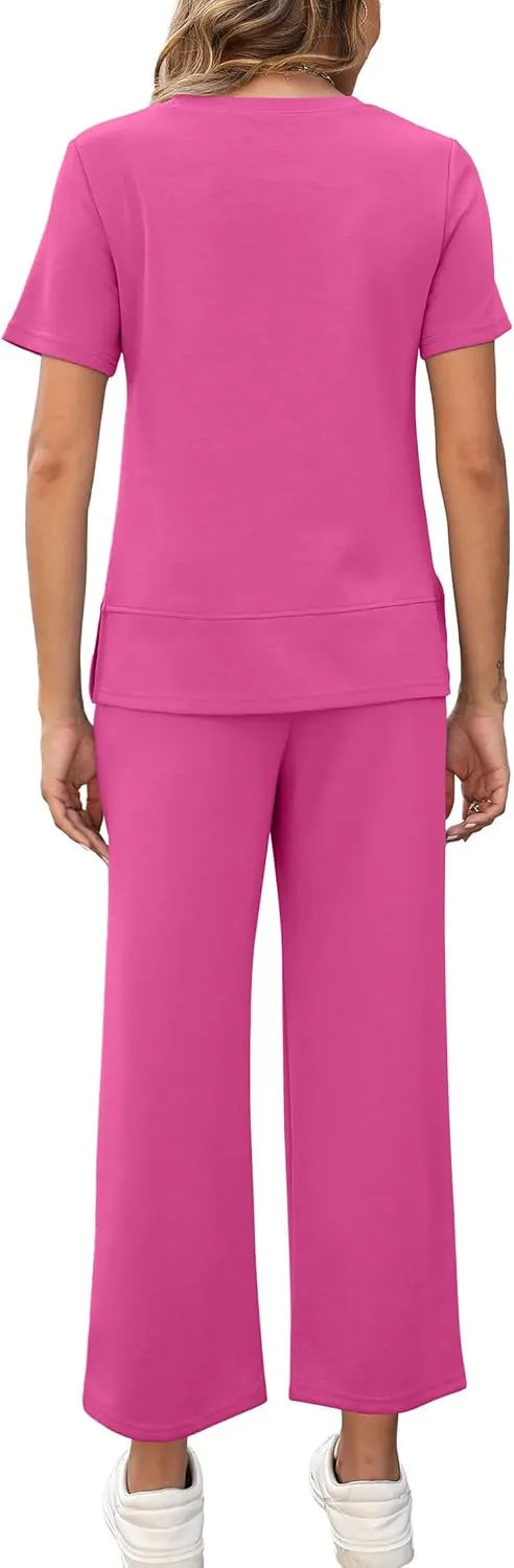 XIEERDUO Women's 2 Piece Lounge Set Fashion Travel Outfits Vacation Tracksuit Comfy Wide Leg Airport Loungewear S-3XL