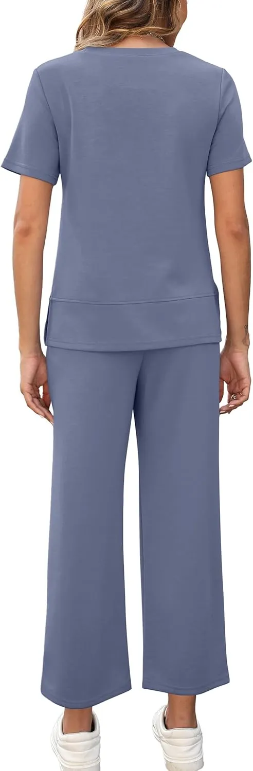 XIEERDUO Women's 2 Piece Lounge Set Fashion Travel Outfits Vacation Tracksuit Comfy Wide Leg Airport Loungewear S-3XL