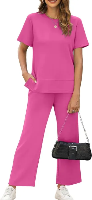 XIEERDUO Women's 2 Piece Lounge Set Fashion Travel Outfits Vacation Tracksuit Comfy Wide Leg Airport Loungewear S-3XL