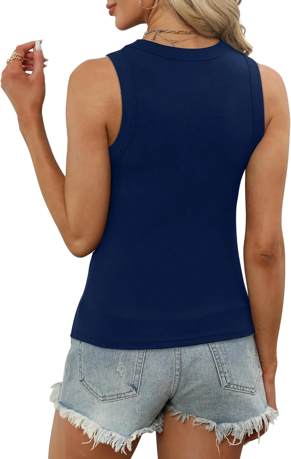 XIEERDUO Womens Summer Tank Tops Racerback High Neck Basic Casual Slim Fit Sleeveless 3 Pack