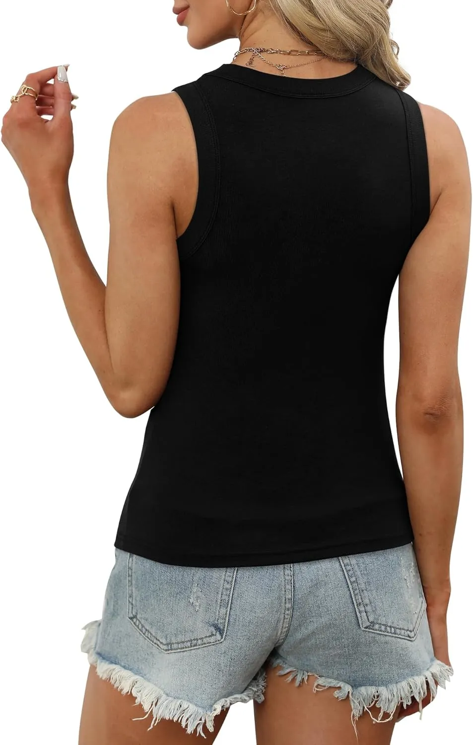 XIEERDUO Womens Summer Tank Tops Racerback High Neck Basic Casual Slim Fit Sleeveless 3 Pack
