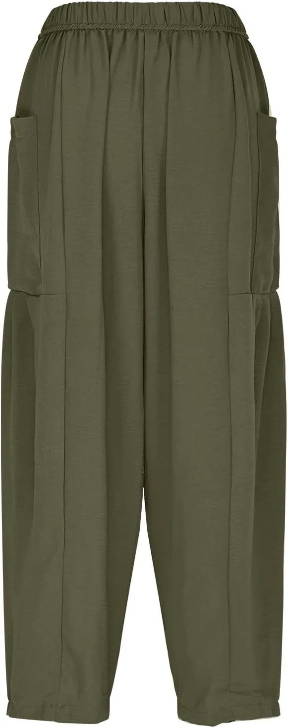 YRAETENM Women Linen Baggy Harem Pants Summer Drawstring High Waist Wide Leg Pants Loose Flowy Casual Palazzo Lounge Trousers