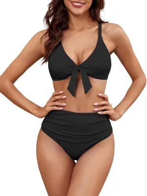 ZAFUL High Waisted Bikini Sets for Women Tummy Control Swimsuits Tie Knot High Rise 2025 Two Piece Bathing Suits