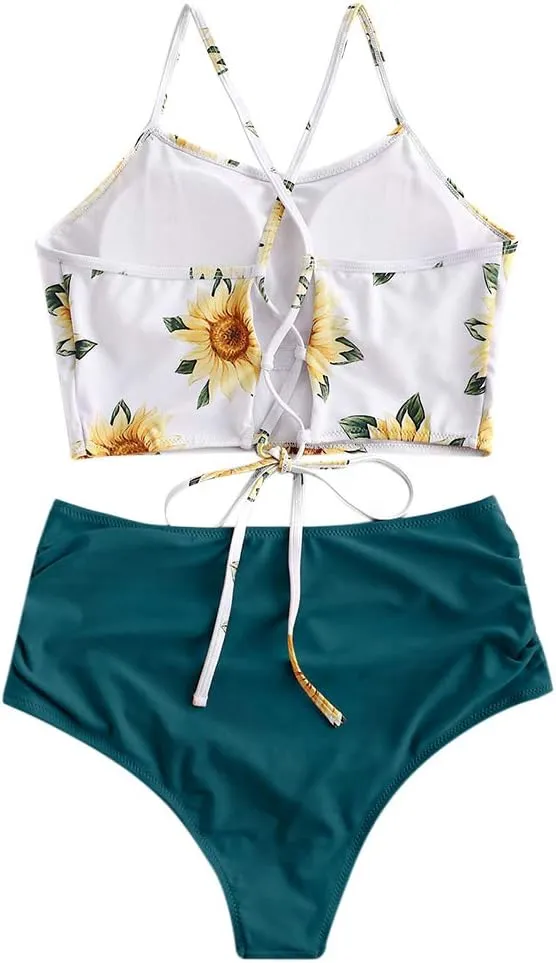 ZAFUL Women High Waisted Bikini Set Two Piece Tummy Control Wrap Swimsuit Lace Up Bathing Suit