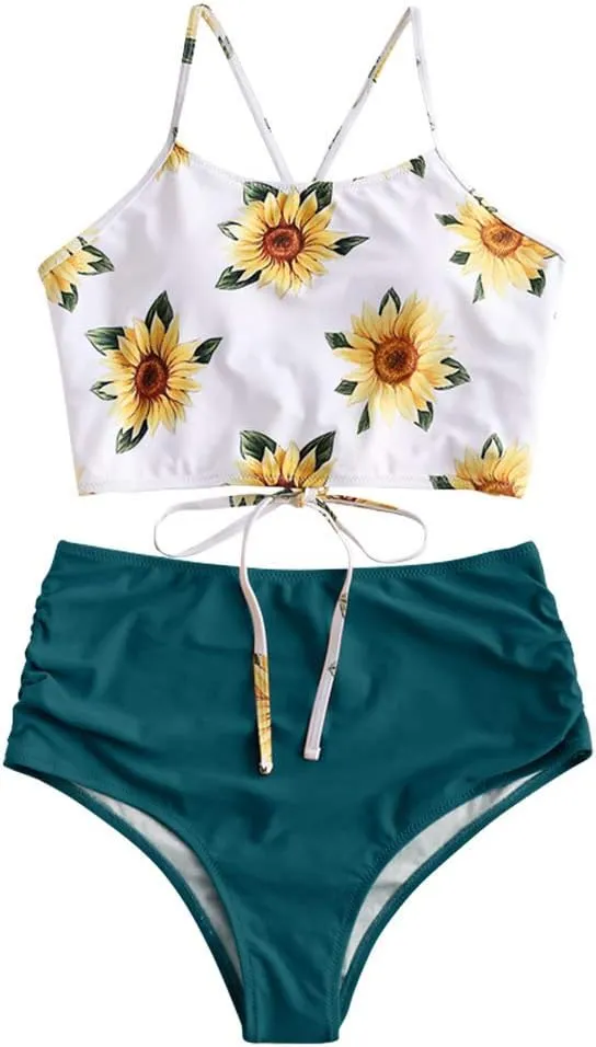 ZAFUL Women High Waisted Bikini Set Two Piece Tummy Control Wrap Swimsuit Lace Up Bathing Suit