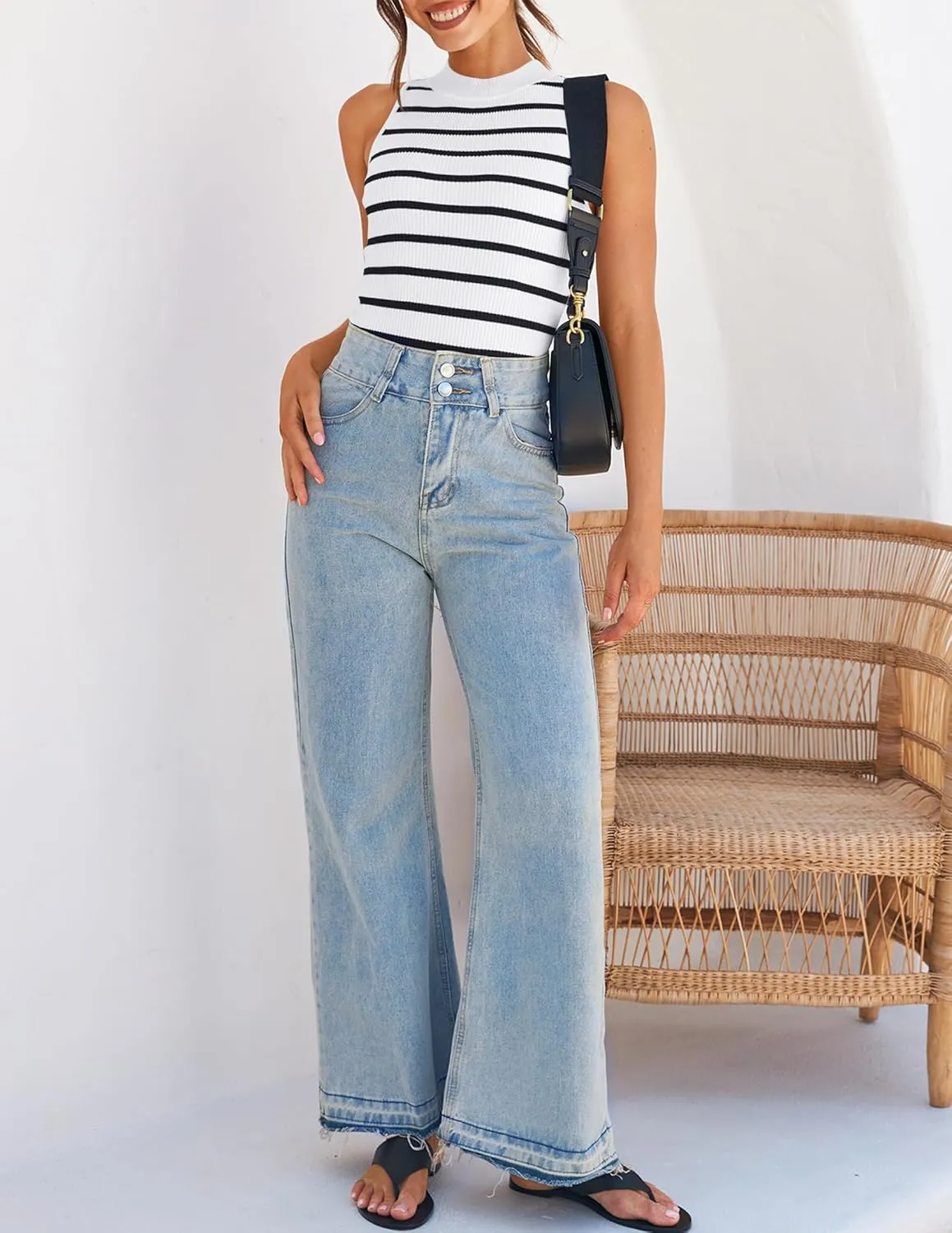 ZESICA Womens Ribbed Tank Tops High Neck Slim Fitted Striped Basic Casual Summer Sleeveless Shirts
