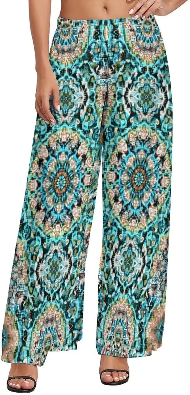 ZOCAVIA Women's Boho Wide Leg Pants 2025 Summer High Waist Floral Palazzo Pants Flowy Lounge Pants Beach Trousers Pockets