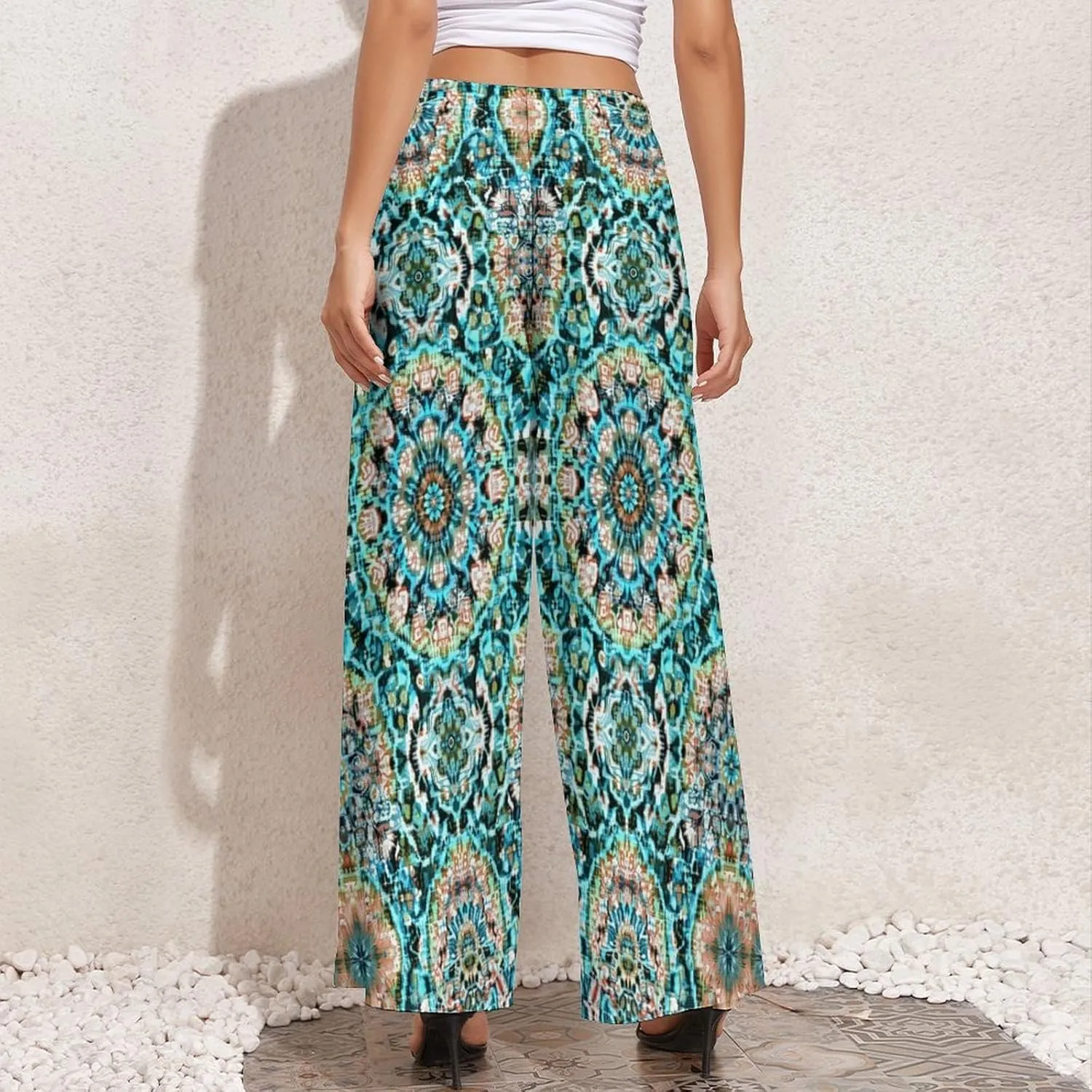 ZOCAVIA Women's Boho Wide Leg Pants 2025 Summer High Waist Floral Palazzo Pants Flowy Lounge Pants Beach Trousers Pockets